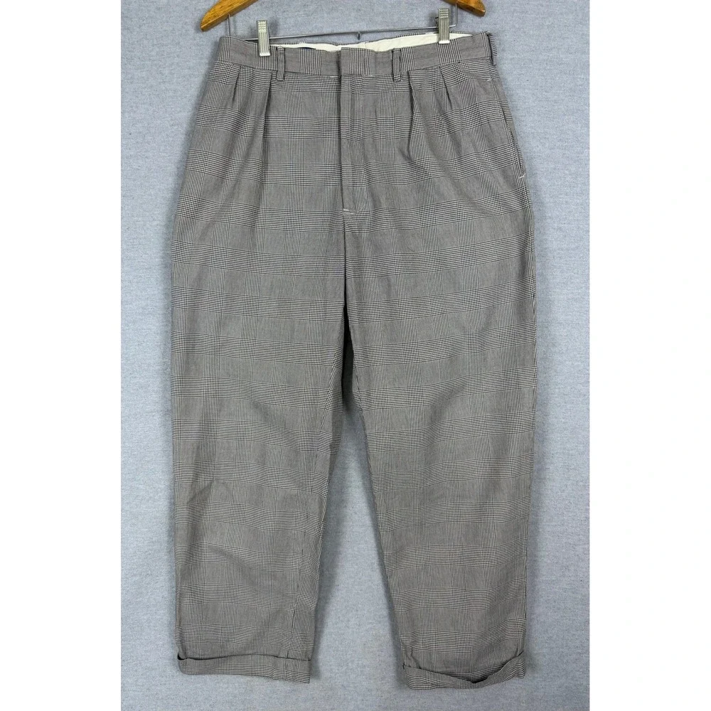 Polo Ralph Lauren Mens 32x29‎ Glen Plaid Pleated Cuffed Cotton Dress Pants Grey